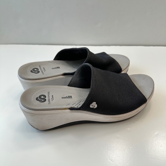 Clarks Cloudsteppers Slide Sandal Wedge Lightweight Comfort Black Womens Size‎ 9 - Picture 3 of 8